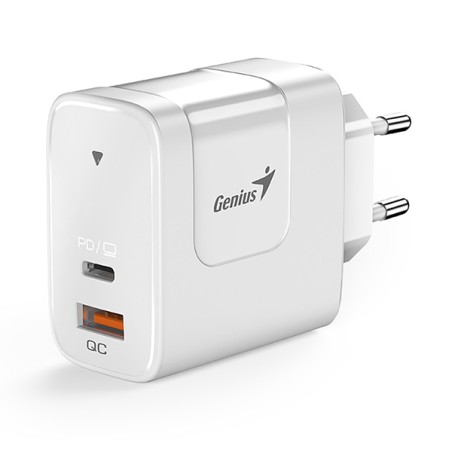 Genius GaN Síťový adaptér 65W, 2 porty, USB-C, USB-A, PD-65AC