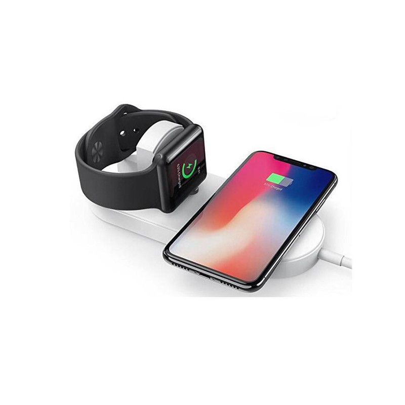 2v1 bezdrátová nabíječka, pro telefon a Apple Watch, bílá, 5V, 10W, Qi