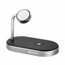 Verbatim, Nabíjecí stojan 3 v 1, pro iPhone a hodinky Apple Watch, černá, 15V, 44W, Certifikace MFi a Qi, DOPRODEJ