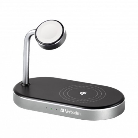 Verbatim, Nabíjecí stojan 3 v 1, pro iPhone a hodinky Apple Watch, černá, 15V, 44W, Certifikace MFi a Qi, DOPRODEJ