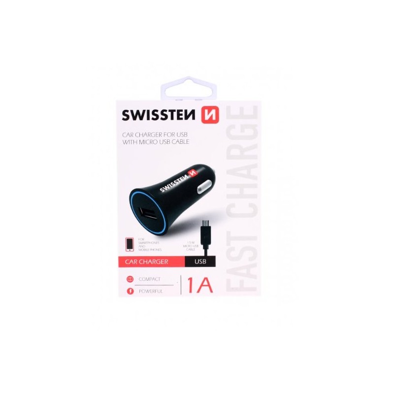 Adaptér do auta SWISSTEN 5W, 1 port, USB-A, kabel microUSB