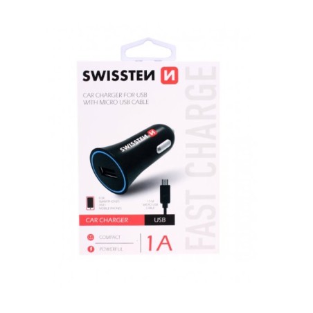 Adaptér do auta SWISSTEN 5W, 1 port, USB-A, kabel microUSB