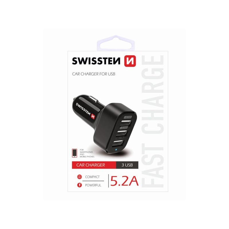 Adaptér do auta SWISSTEN 26W, 3 porty, USB-A