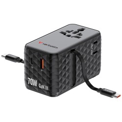 Verbatim, Univerzální cestovní adaptér GaN III Charge ,n 1x USB-C, 1X USB-A + 2x integrovaný kabel USB-C, černá, 70 W