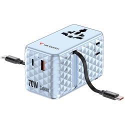 Verbatim, Cestovní adaptér Charge ,n, Travel GaN III 1x USB-C, 1X USB-A + 2x integrovaný kabel USB-C, modrá, 70 W