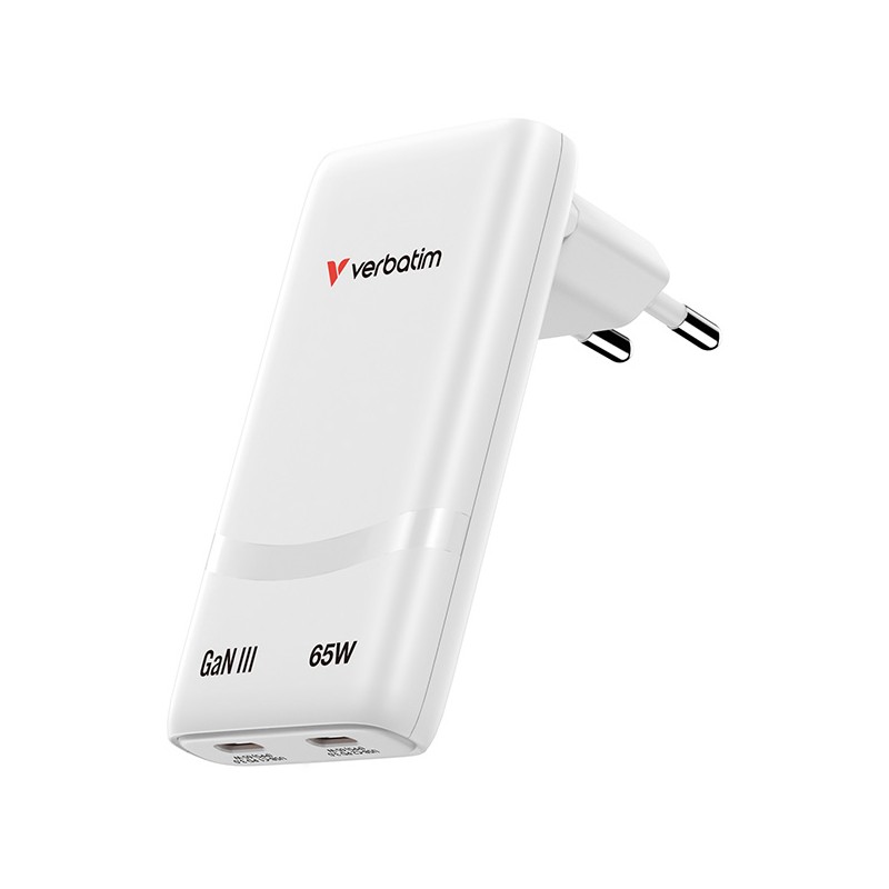 VERBATIM GaN Nabíječka Fold 'n' Go 65W, 2xUSB-C, bílá