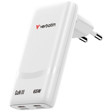 VERBATIM GaN Nabíječka Fold 'n' Go 65W, 2xUSB-C, bílá