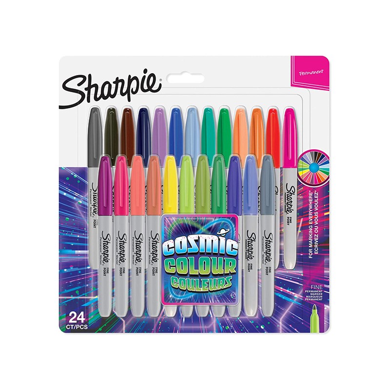 Sharpie, popisovač Fine, mix kosmických barev, 24ks, 0.9mm, permanentní, blistr, DOPRODEJ