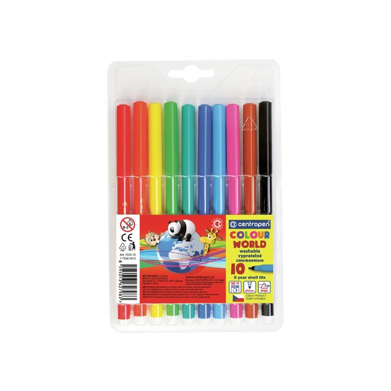 Centropen, sada popisovačů 7550, color, 10ks, 1mm, válcový hrot odolný proti zatlačení