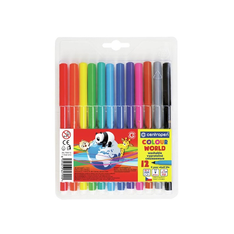 Centropen, sada popisovačů 7550, color, 12ks, 1mm, válcový hrot odolný proti zatlačení