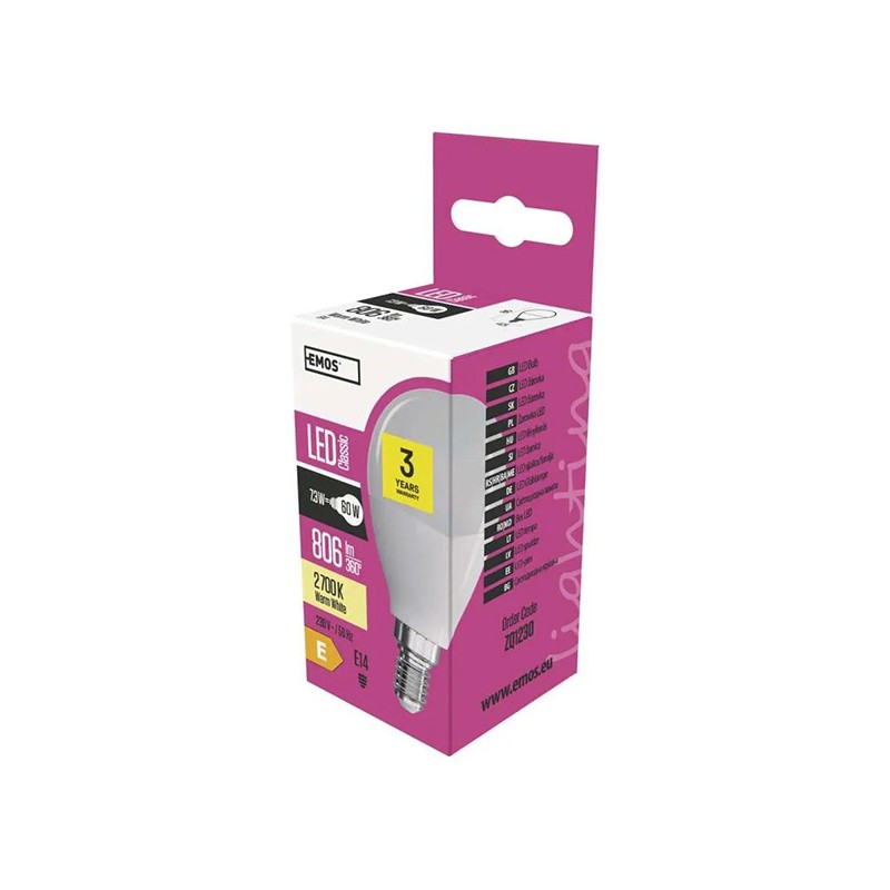LED žárovka EMOS Lighting E14, 220-240V, 7.3W, 806lm, 2700k, teplá bílá, 30000h, Classic 86x45x45 mm