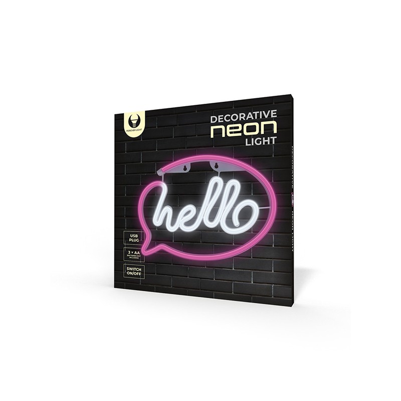 Neon LED Light HELLO pink white Bat + USB FLNE15 Forever Light