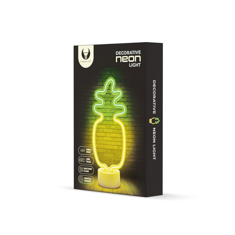 Neon LED on stand PINEAPPLE orange green USB-C FSC-12 Forever Light