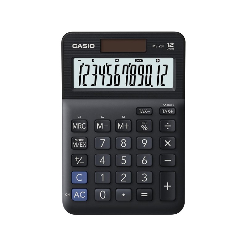 Casio Kalkulačka MS 20 F, černá, stolní s výpočtem DPH, dvanáctimístná