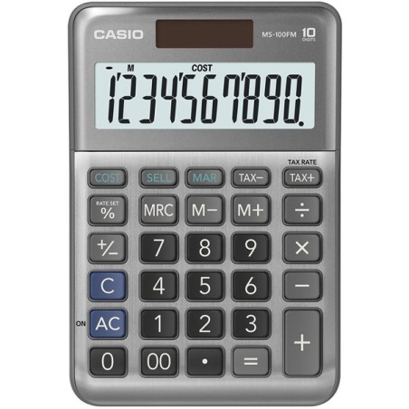 Casio Kalkulačka MS 100 FM, stříbrná, stolní s převodem měn, výpočtem marže, DPH, %