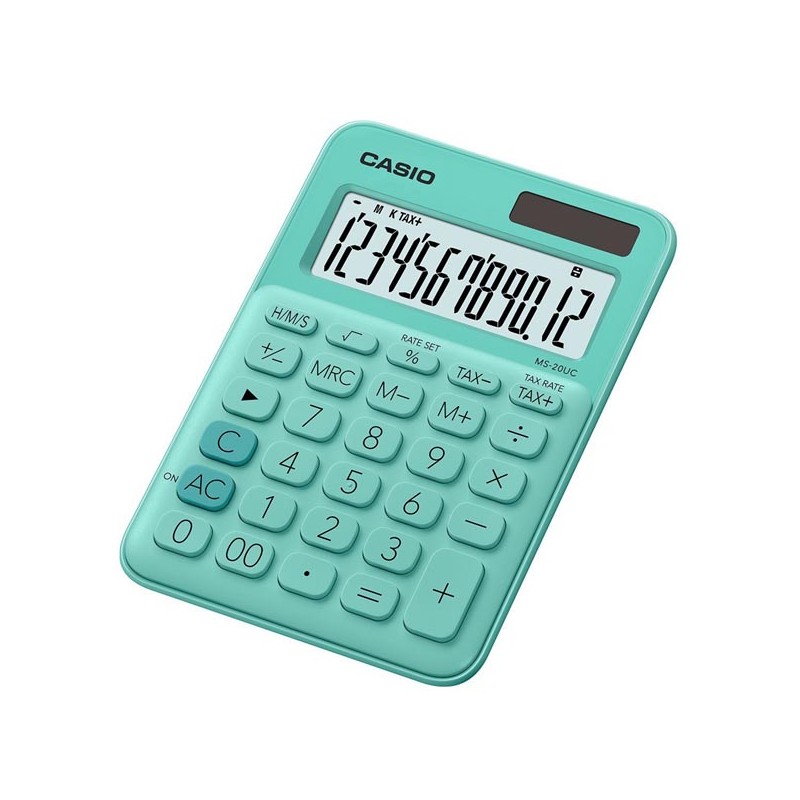Casio Kalkulačka MS 20 UC GN, tyrkysová, dvanáctimístná, duální napájení, DOPRODEJ