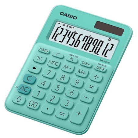 Casio Kalkulačka MS 20 UC GN, tyrkysová, dvanáctimístná, duální napájení, DOPRODEJ