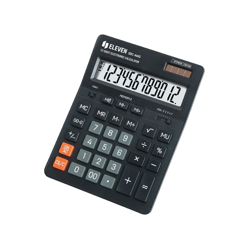 Eleven Kalkulačka SDC-444S, černá, stolní, dvanáctimístná, duální napájení