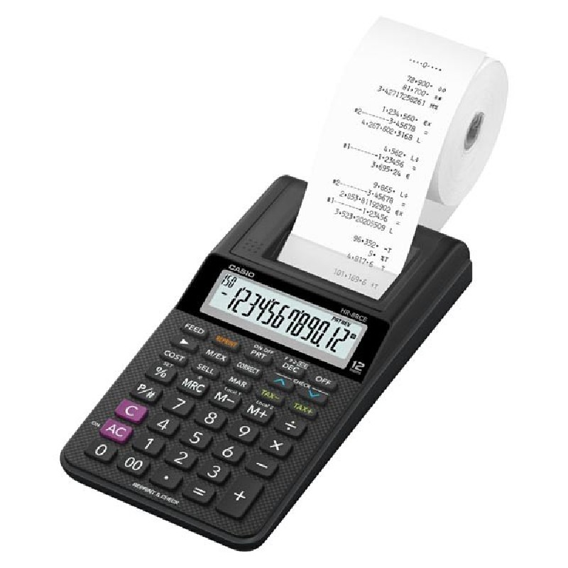 Casio Kalkulačka HR 8 RCE BK, černá, stolní, dvanáctimístná, jednobarevný tisk