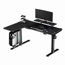 ULTRADESK Herní stůl WINGER - černý, 111x155x60 cm, 75-122 cm, elektricky nastavitelná výška, RGB podsvícení, držák sluchátek i