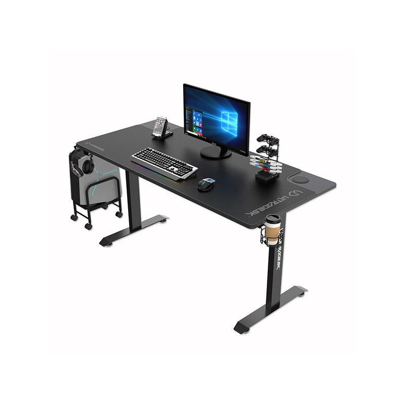ULTRADESK Herní stůl MOMENTUM - Black, 152,5x70 cm, 75,5 cm, s XXL podložkou pod myš, držák sluchátek, nápojů, mobilu