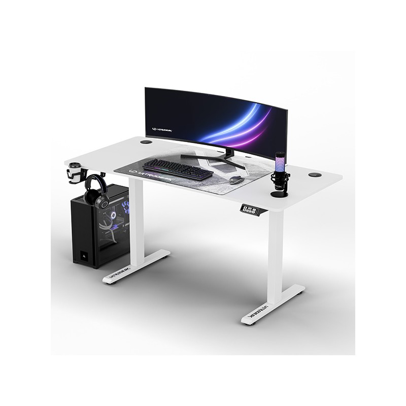 ULTRADESK Herní stůl LEVEL V2 WHITE, 140x68cm, 72-117cm, elektricky nastavitelná výška