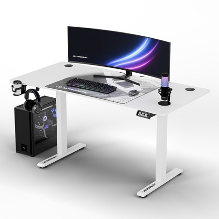 ULTRADESK Herní stůl LEVEL V2 WHITE, 140x68cm, 72-117cm, elektricky nastavitelná výška
