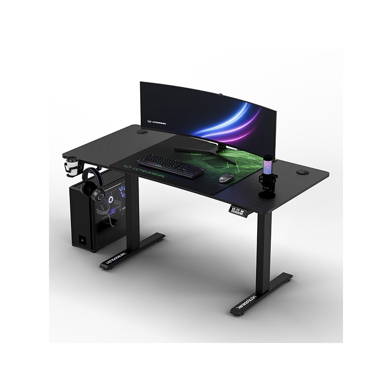ULTRADESK Herní stůl LEVEL V2 GREEN, 140x68cm, 72-117cm, elektricky nastavitelná výška