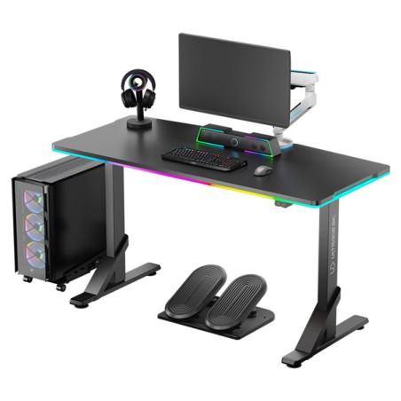 ULTRADESK Herní stůl IRON BLACK, 132,5x60,5 cm, 71-81 cm, mechanicky nastavitelná výška,RGB podsvícení