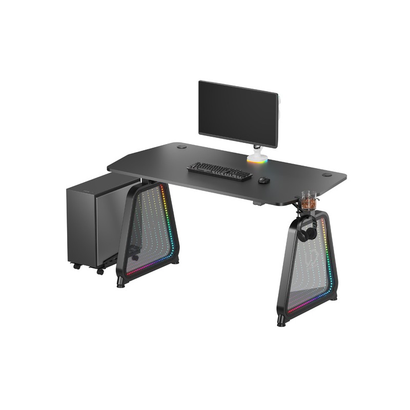 ULTRADESK Herní stůl BOOSTER, 136x70,5 cm, 75 cm, RGB podsvícení, držák sluchátek i nápojů