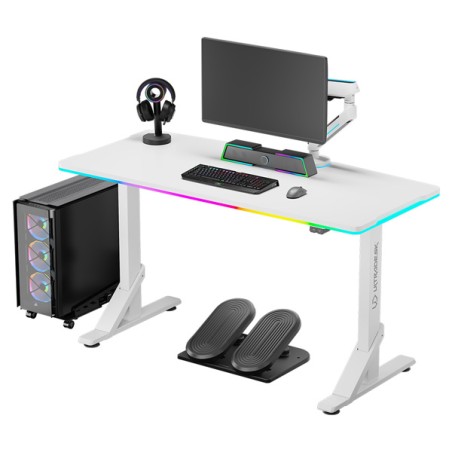 ULTRADESK Herní stůl IRON WHITE, 132,5x60,5 cm, 71-81 cm, mechanicky nastavitelná výška,RGB podsvícení