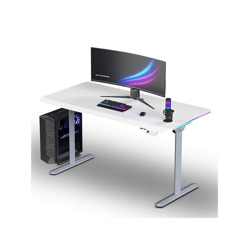 ULTRADESK Herní stůl QUEST, 140x70cm, 72-120cm, šedá-bílá
