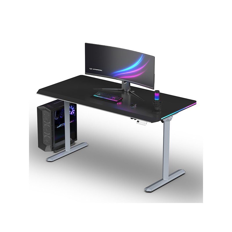 ULTRADESK Herní stůl QUEST, 140x70cm, 72-120cm, šedá-černá