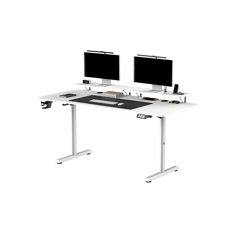 ULTRADESK HIGHLANDER XXL WHITE Pracovní stůl s elektricky nastavitelnou výškou s držákem sluchátek a klipem na kabely 160X70