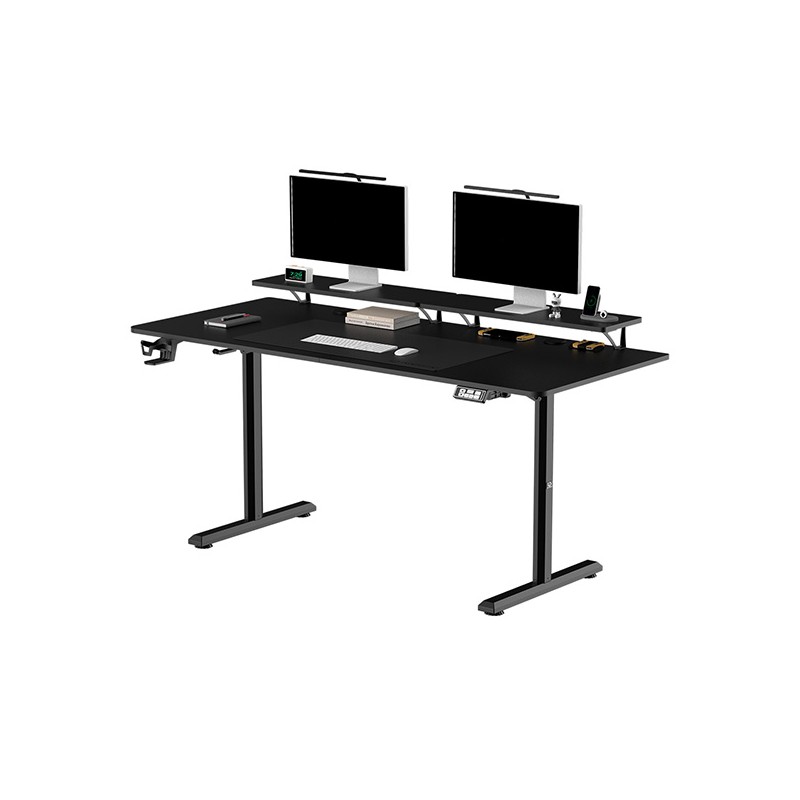 ULTRADESK HIGHLANDER XXL BLACK Pracovní stůl s elektricky nastavitelnou výškou s držákem sluchátek a klipem na kabely 160X70