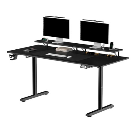 ULTRADESK HIGHLANDER XXL BLACK Pracovní stůl s elektricky nastavitelnou výškou s držákem sluchátek a klipem na kabely 160X70