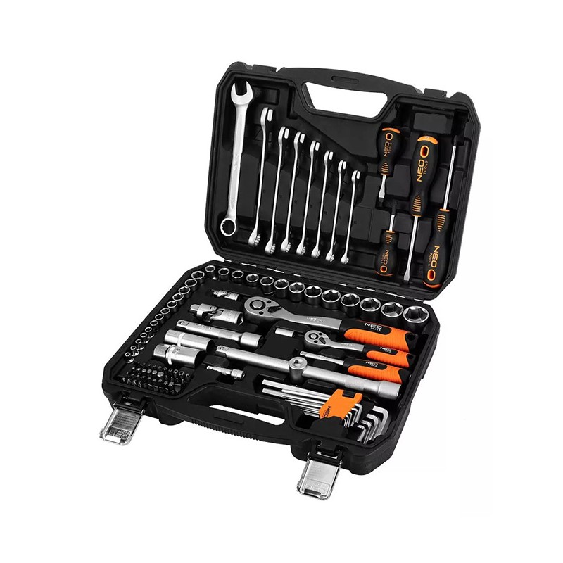Sada nástrčných klíčů, 10-206, 100 ks, velikost 1/4 a 1/2, kufřík,, NEO TOOLS