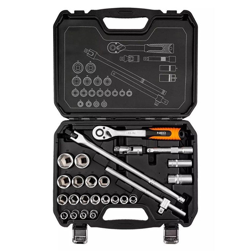 Sada nástrčných klíčů, 10-205, 25, velikost 1/2, kufřík, NEO TOOLS