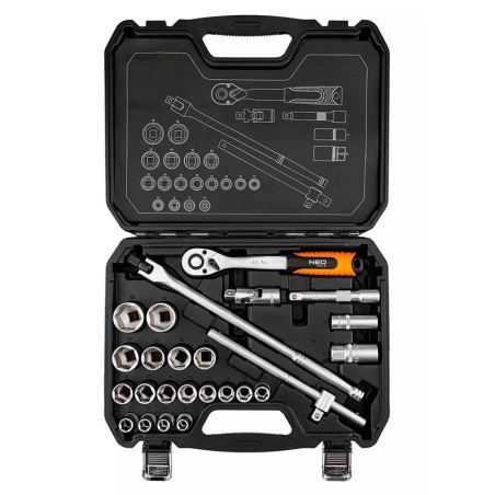 Sada nástrčných klíčů, 10-205, 25, velikost 1/2, kufřík, NEO TOOLS