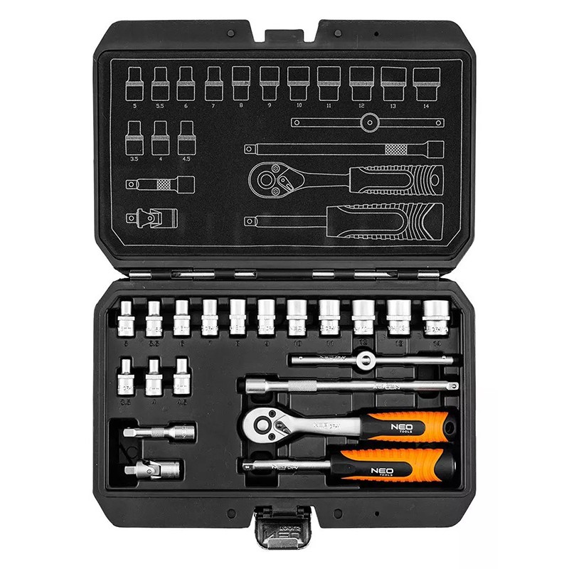 Sada nástrčných klíčů, 10-230, 20 ks, velikost 1/4, kufřík,, NEO TOOLS