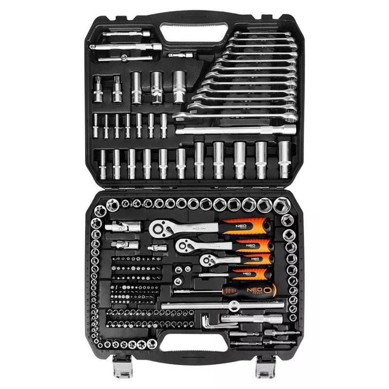 Sada nástrčných klíčů, 10-220, 220 ks, velikost 1/4, 1/2, 3/8, kufřík, NEO TOOLS 10220