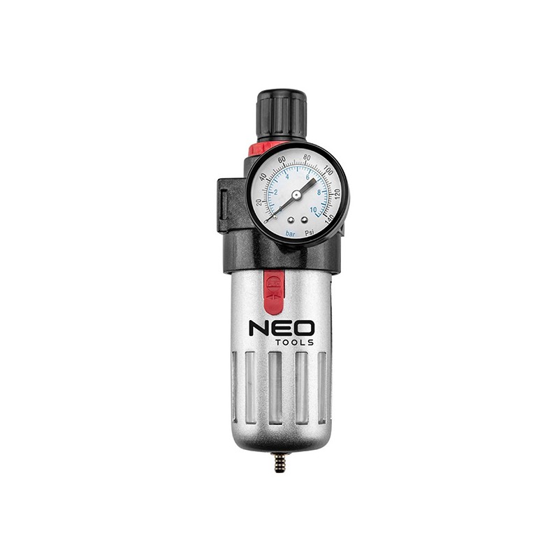 Vypouštěcí filtr s redukčním ventilem 1/2" z z tvrzené oceli, 14-732, vysoká propustnost filtru, NEO TOOLS