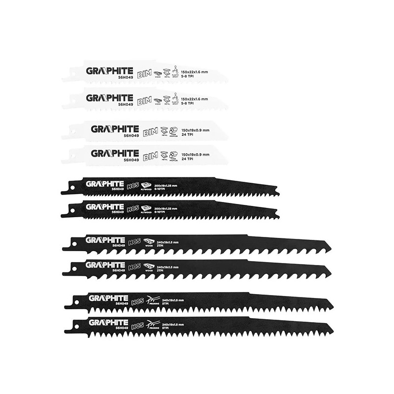 Čepele pro přímočarou pilu Graphite 56H049 HCS/BIM, sada 10 ks