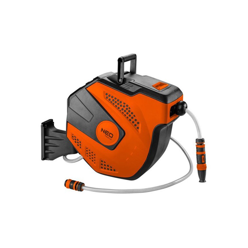 NEO TOOLS box s navijákem včetně zahradní hadice, 20+2m, 10bar, oranžovo-černý, 15-891