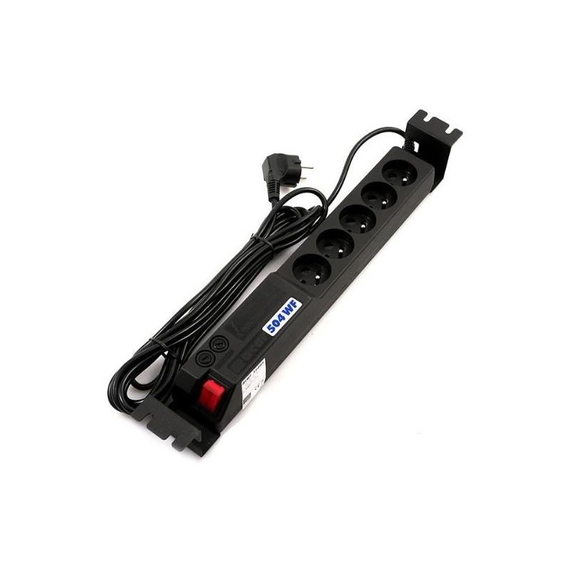 19" rozvodný panel ACAR 5x230V, vypínač, indikátor napětí, přepěťová ochrana, kabel 3m, 1,5U