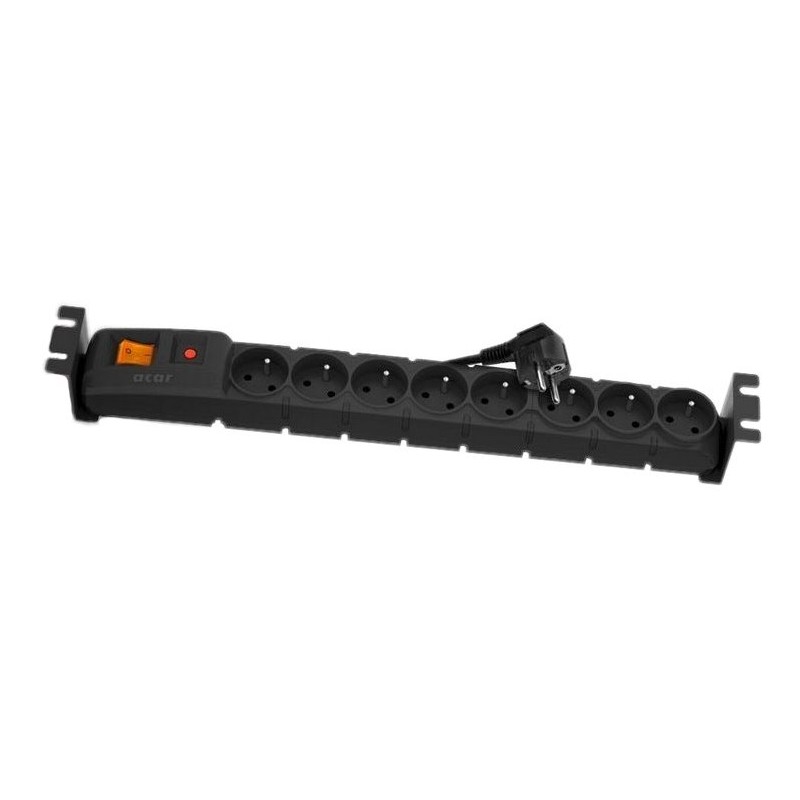 19" rozvodný panel ACAR 8x230V, vypínač, indikátor napětí, přepěťová ochrana, kabel 3m, 1,5U