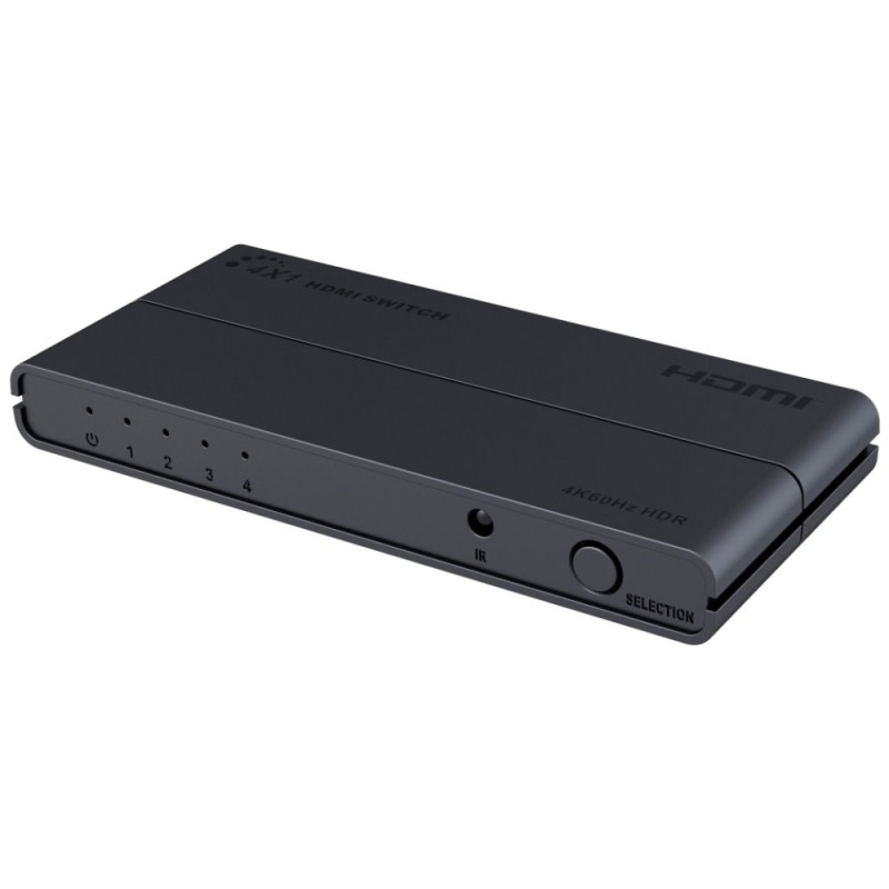 PremiumCord HDMI switch 4:1 s podporou rozlišení 4Kx2K@60Hz, 1080P, HDR, s ovládáním tlačítkem a dálkovým ovladačem