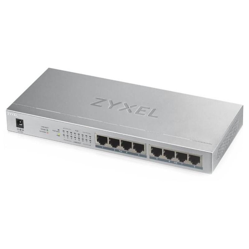 Zyxel GS1008HP 8-port Desktop Gigabit PoE Switch, 8x PoE+ GbE, PoE 60W