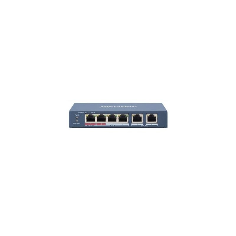 Hikvision switch 1x 100TX HI-PoE + 3x 100TX PoE 2x 100TX uplink, 60W, Super PoE