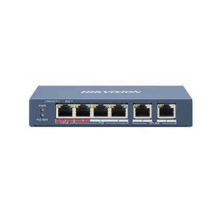 Hikvision switch 1x 100TX HI-PoE + 3x 100TX PoE 2x 100TX uplink, 60W, Super PoE